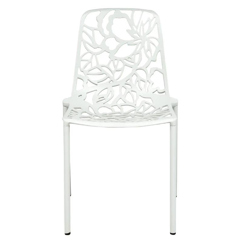 Devon Aluminum Floral Cutout Stackable Dining Chair for Dining Room, Patio, or Garden