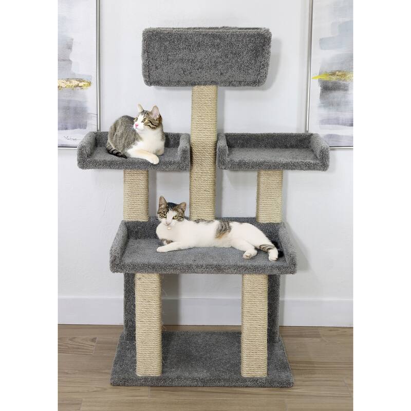 Extra Large Multi-Level Cat Tower with Spacious Carpeted Perches, Raised Sides and Sisal Rope Posts for Big Active Cats