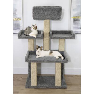 Extra Large Multi-Level Cat Tower with Spacious Carpeted Perches, Raised Sides and Sisal Rope Posts for Big Active Cats