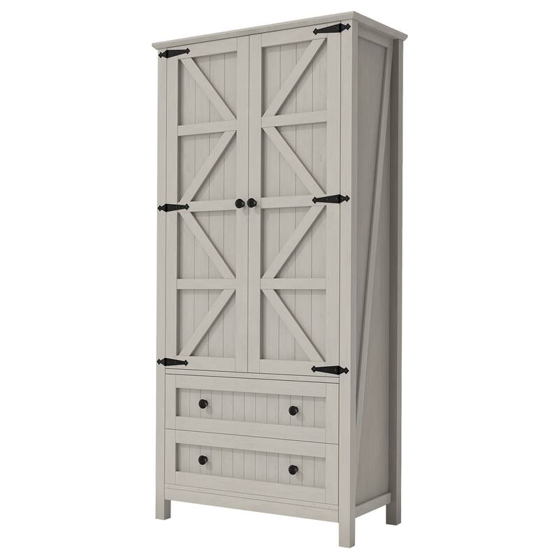 64" Farmhouse Tall Kitchen Pantry Storage Cabinet with 2 Drawers & Doors