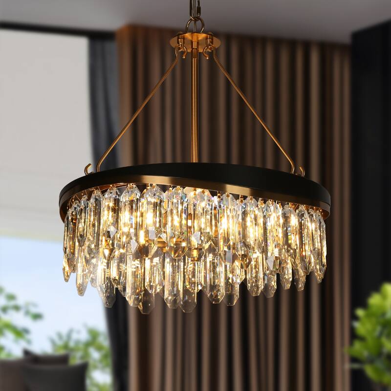 Modern Glam 4-Light Crystal Drum Chandelier for Dining Room Bedroom - Gold - 16" Dia. x 17.7" H