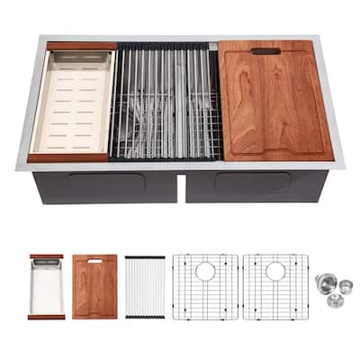 Undermount Kitchen Sink With Ledge Workstation and Double Bowl