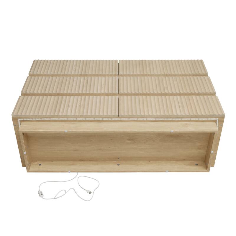 Fluted 6 Drawer Dresser, Double Dresser Chest with LED lights