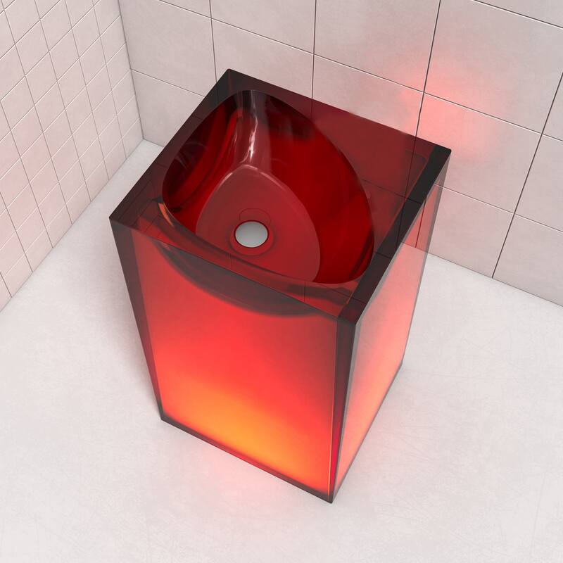 Vanity Art 33.5" Height Stone Resin Pedestal Freestanding Bathroom Sink Hand Wash Basin - 19.69" L x 17.72" W x 33.46" H