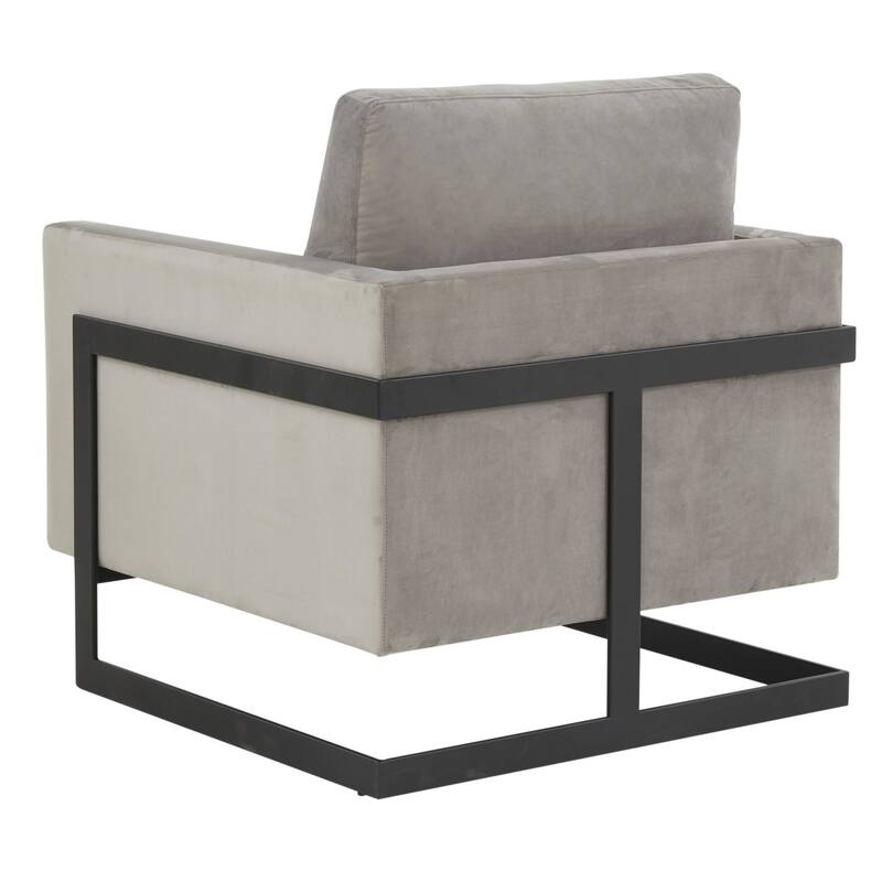 LeisureMod Lincoln Modern Velvet Arm Chair with Black Steel Frame - 35"