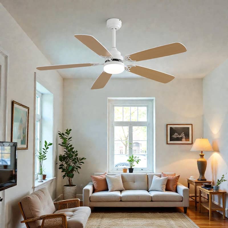 52 Inch Indoor Ceiling Fan with LED Light, 6-Speed Quiet DC Motor, 5 Blades, Dual-Color Design, Remote Control - White