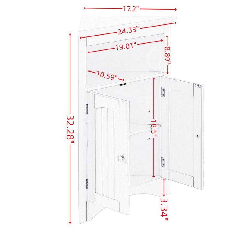 Sideboard Cabinet, Corner cabinet, Bathroom Floor Corner Cabinet with Doors and Shelves, Kitchen, Free Standing Storage Cabinet