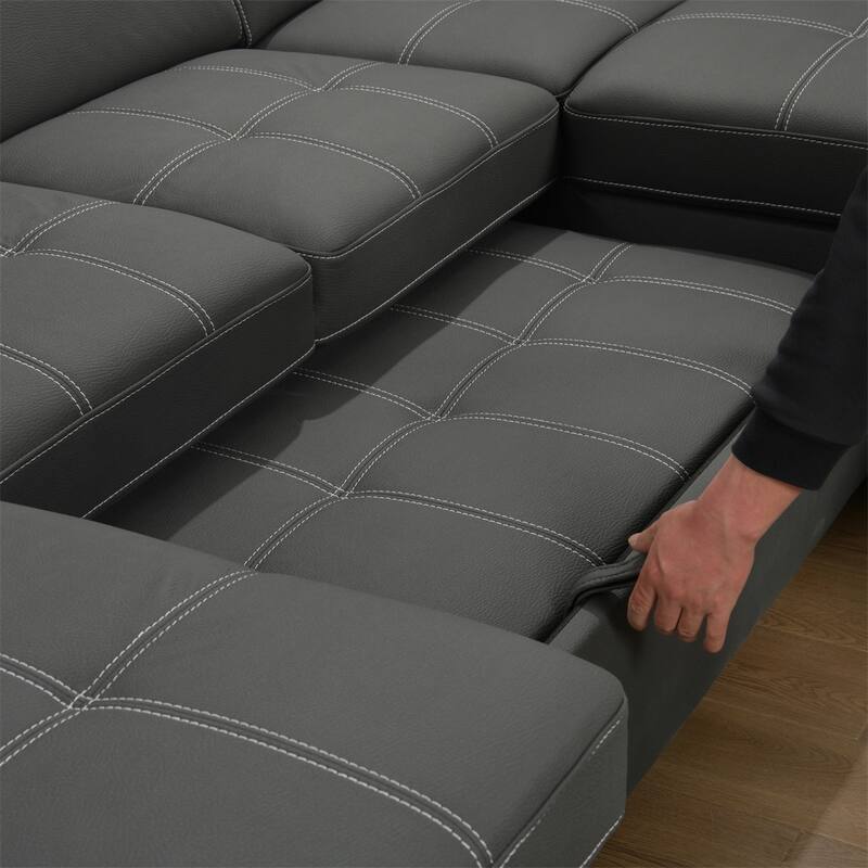 128" 7 Seater U-Shaped Sectional Couch with Ottomans, Storage Seat