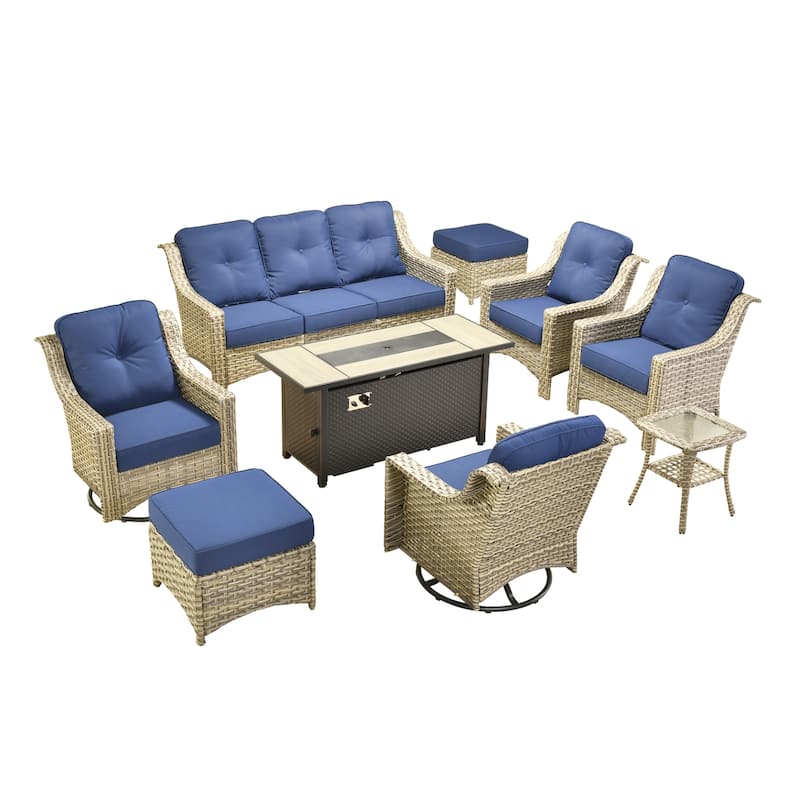 OVIOS 9 Pieces Outdoor Swivel Chairs Set with 54" Fire Table​