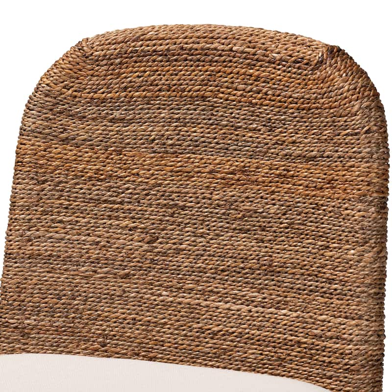 Nadim Modern Bohemian Seagrass and Acacia Wood Counter Stool