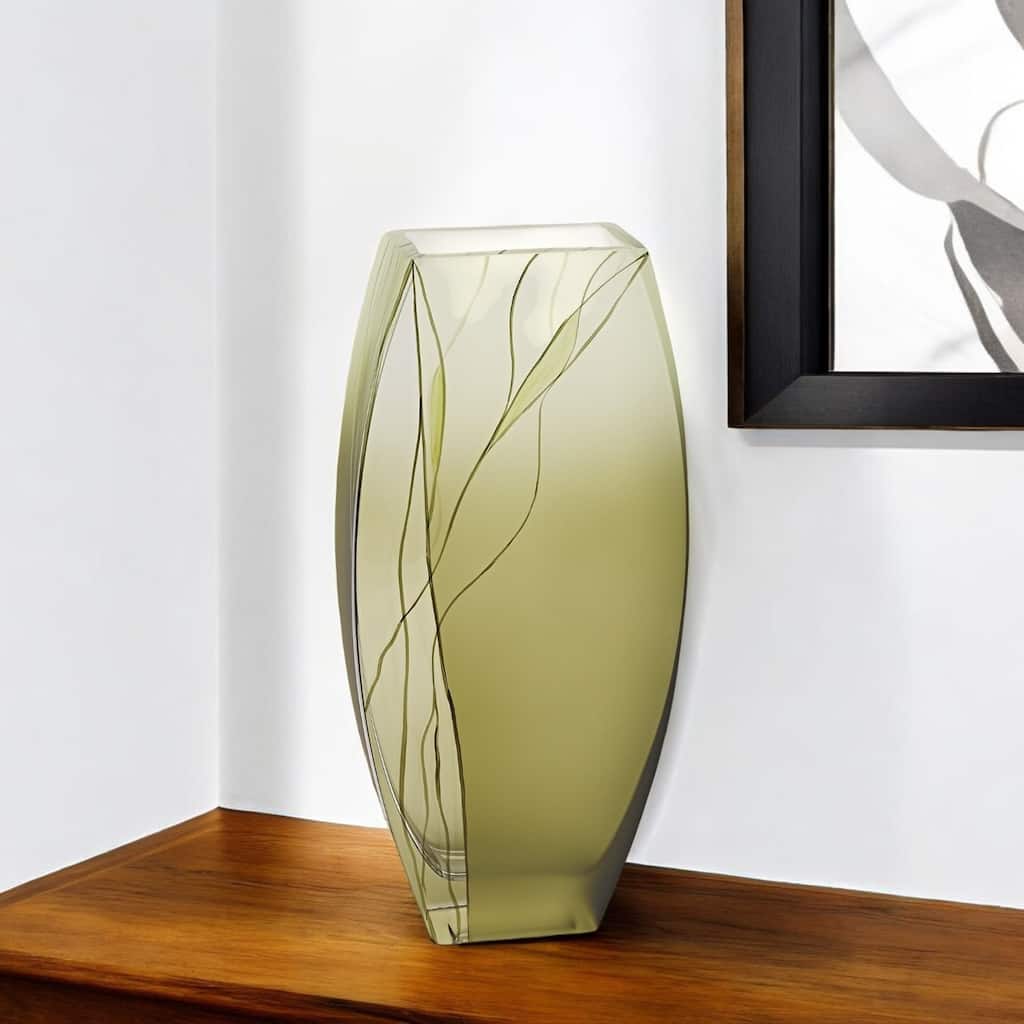 HomeRoots 12" Green Abstract Lead Free Crystal Table Vase