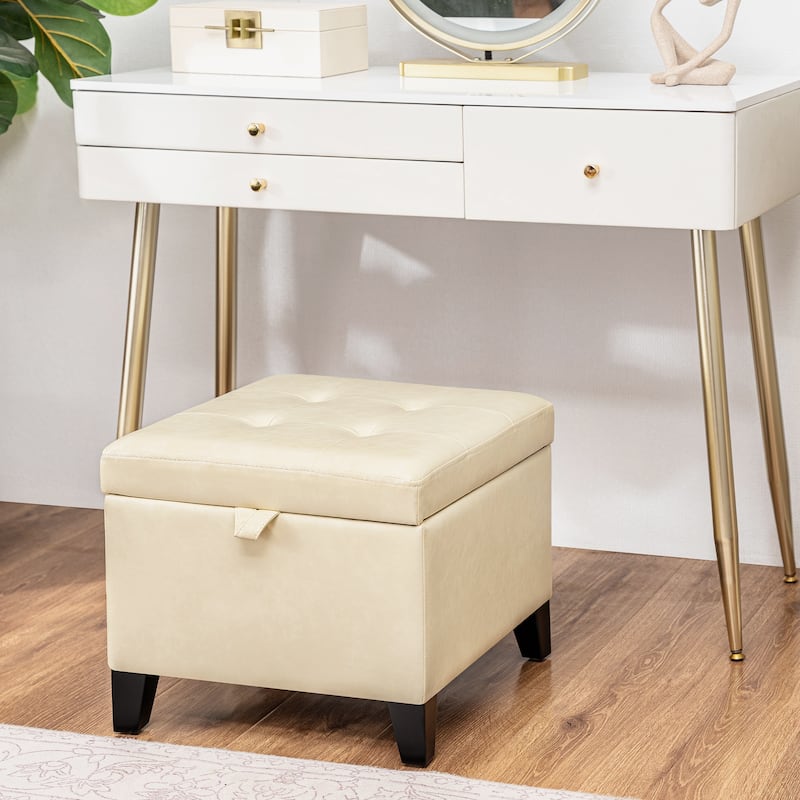 Adeco Faux Leather Tufted Flip Top Storage Ottoman