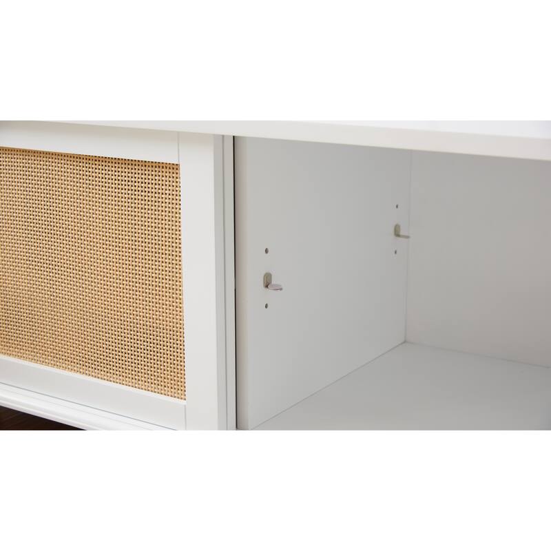 Hall Tree Storage Bench with Rattan Door, Shoe Bench with Adjustable Shelf