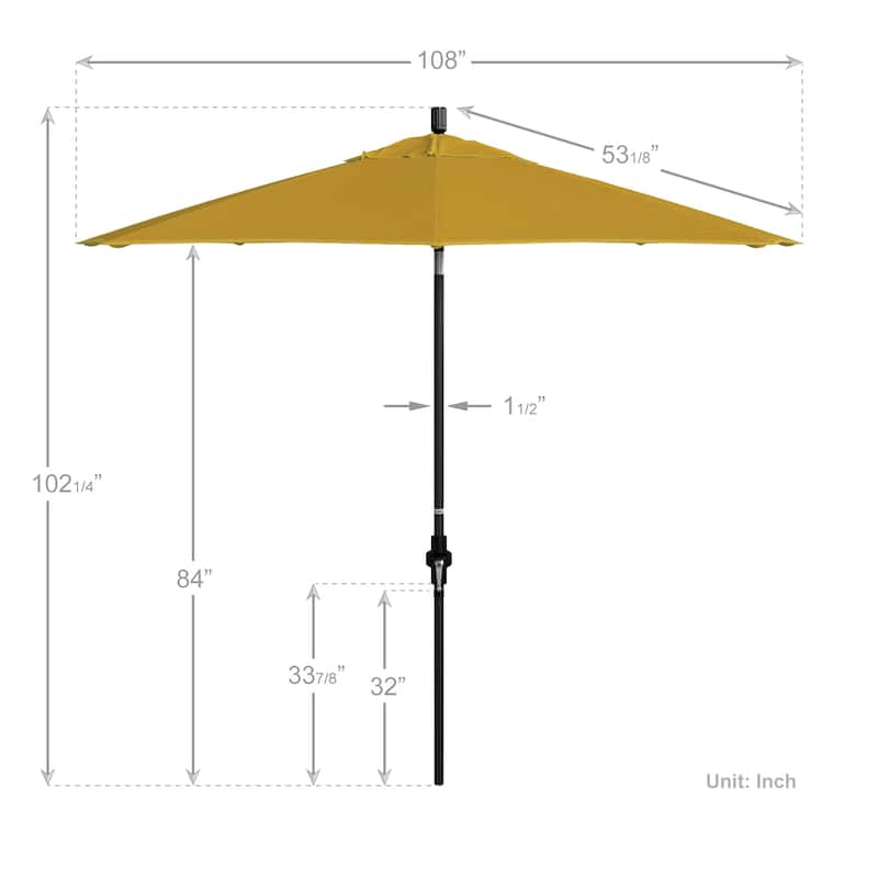 California Umbrella 9' Rd Patio Umbrella Black Aluminum Frame Fiberglass Ribs Crank Lift Collar Tilt, Sunbrella Cilantro