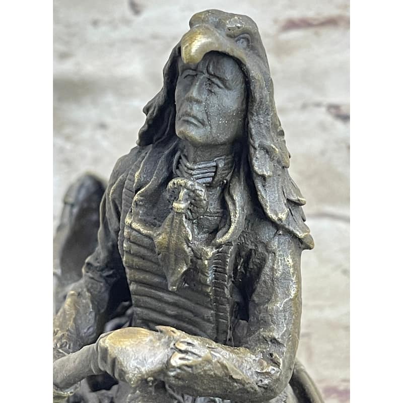 Native American Indian Man In Canoe Bronze Statue Sculpture Figure 7 Inches X 10 Inches