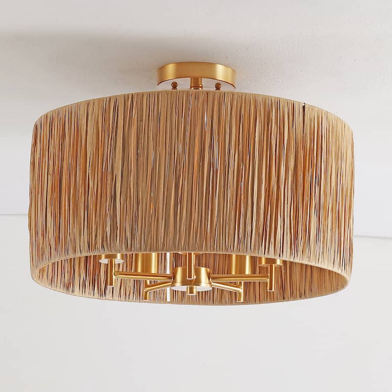 SAFAVIEH Lighting Imcke 5-Light Flush Mount - 20 In. W x 20 In. D x 14 In. H - Natural/Gold - 20Wx20Dx14H