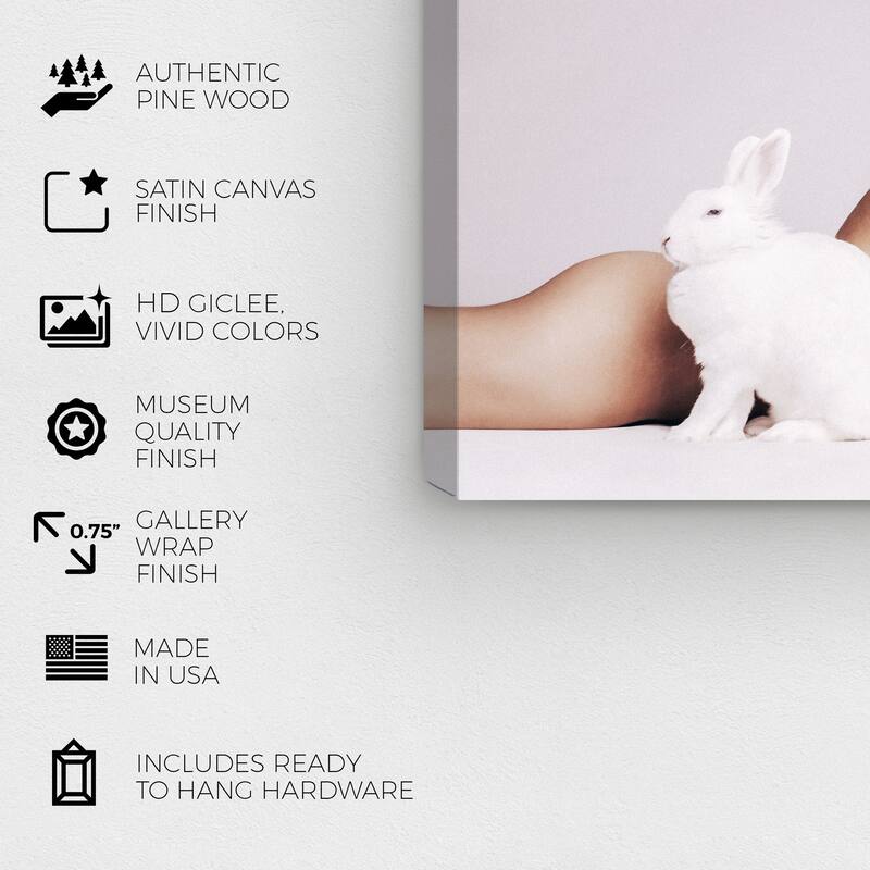 Wynwood Studio Canvas Fashion and Glam Bunny Rabbit Girl White and Light Gray Modern & Contemporary Wall Art Canvas Print