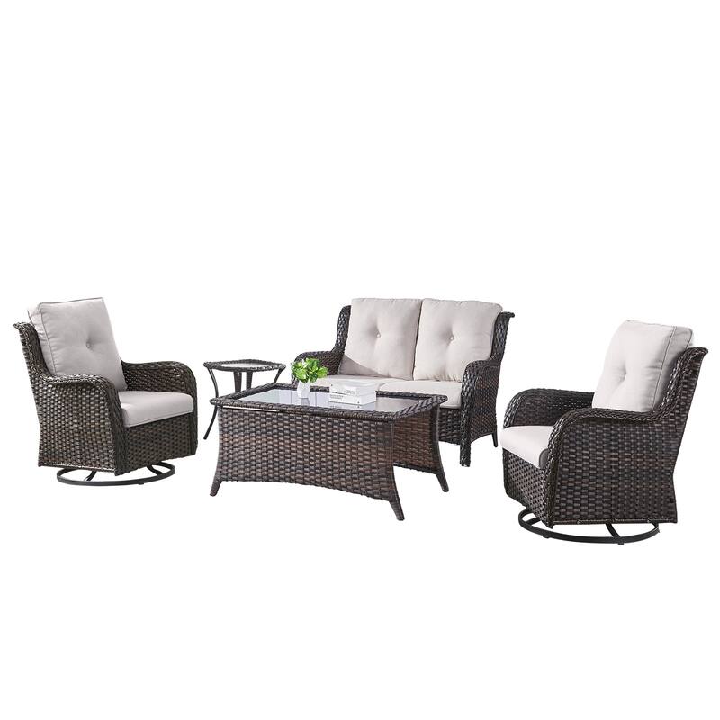Pocassy 4 Pieces Outdoor 4 Inch Sofa Swivel Chairs Table