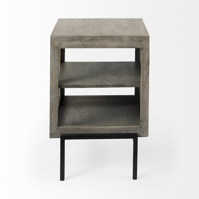 24" Tall Modern Square Side End Table with Mango Wood Top and Metal Frame and Shelf for Living Room - 22”L x 22”W x 24”H