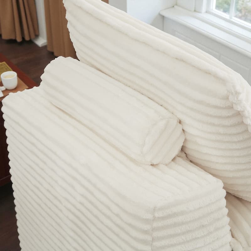 Cloud Sectional Sofa, Convertible L-Shape Corduroy Couch with Ottoman, 4-Seat Plush Living Room Compressed Sofa