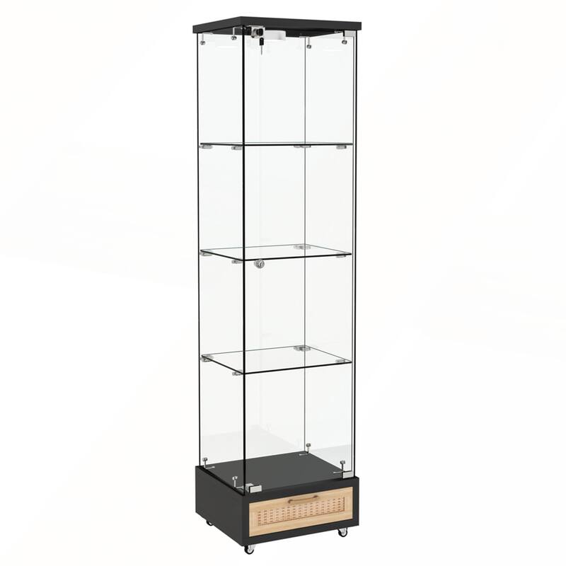 Modern Glass Display Cabinet with Drawer and LED lights for Living Room and Bedroom