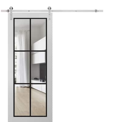 Sturdy Barn Door 18 x 80 Lucia 2366 White Silk Clear Glass 6.6FT