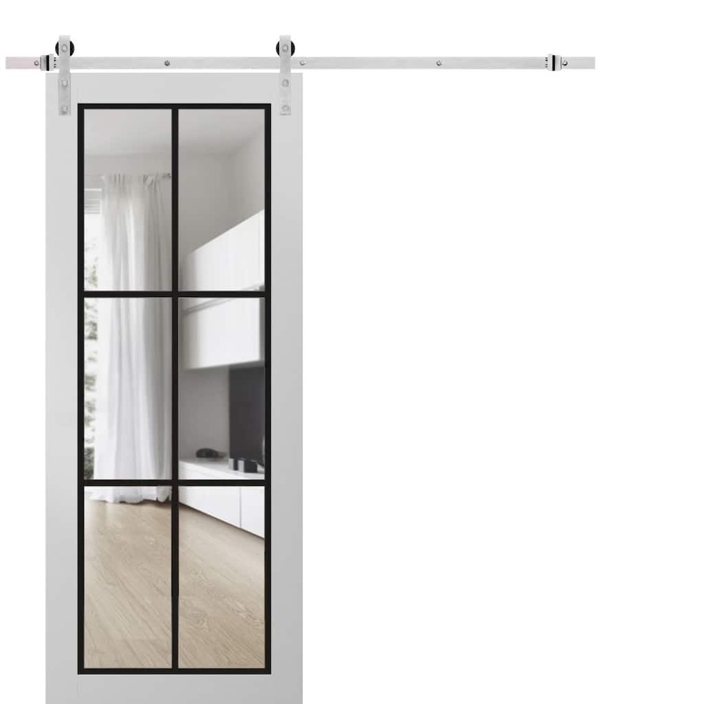 Sturdy Barn Door 18 x 80 Lucia 2366 White Silk Clear Glass 6.6FT