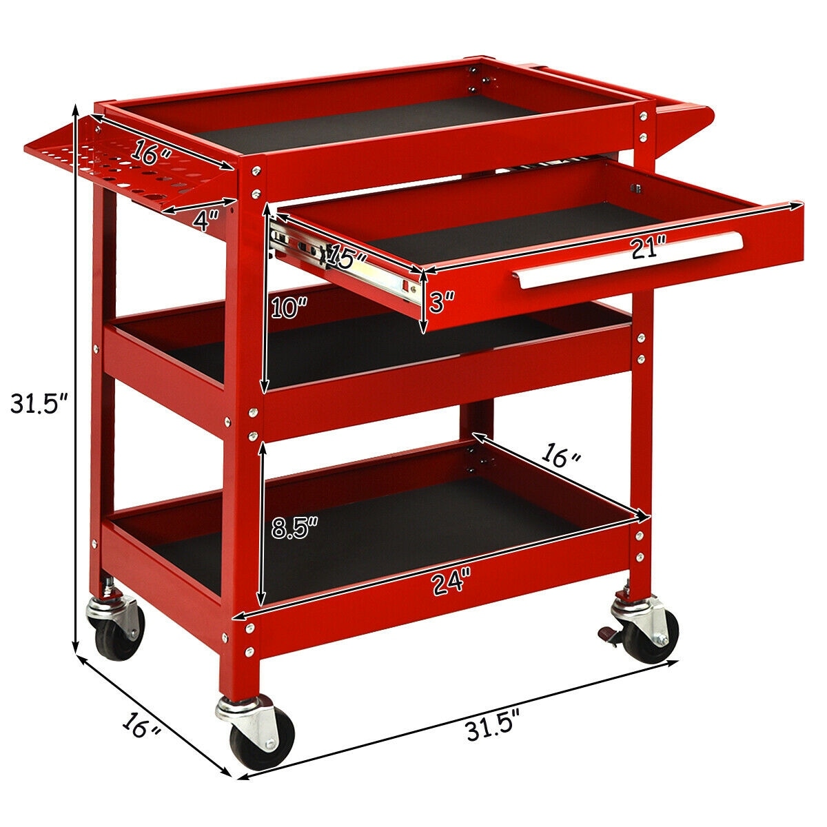 DURATECH 30-1/2 Inch 3-Drawer Rolling Tool Cart, Heavy Duty Utility  Industrial Service Cart Storage Organizer With Casters And Locking System,  For Mechanics, Warehouse, Garage, 400 Lbs Load Capacity