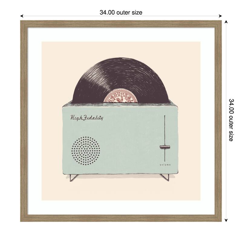 High Fidelity by Florent Bodart Wood Framed Wall Art Print - Brown - 34 x 34 in