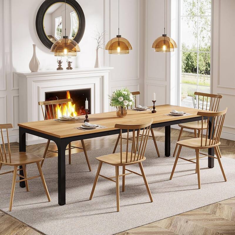 78.7" Rectangle Wood Dining Table, Long Kitchen Table for Living/Dining Room - LightBrown+Black - 1PCS