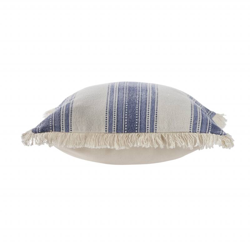 HomeRoots 18" X 18" Navy Blue And Ivory 100% Cotton Coastal Zippered Pillow