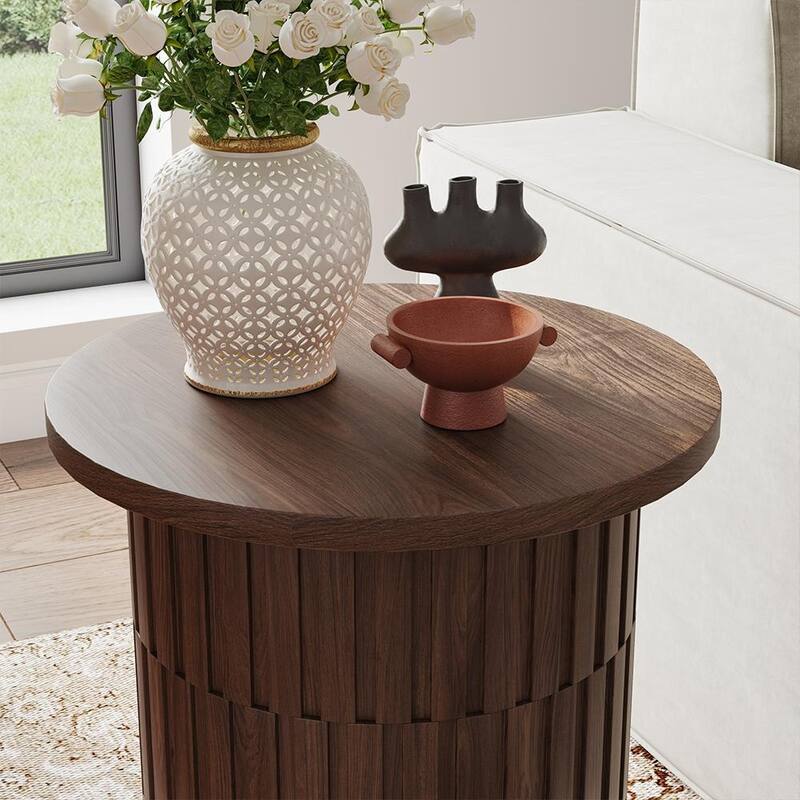 19.69" Modern Minimalist Side Table, MDF, Walnut Veneer