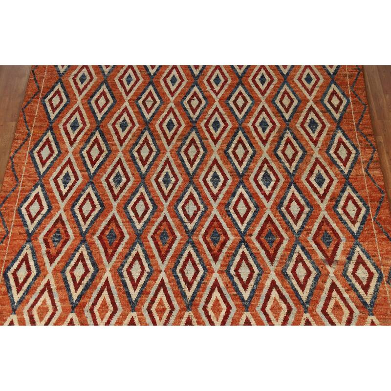 Moroccan Oriental Area Rug Hand-Knotted Orange Wool Carpet - 8'4" x 10'0"