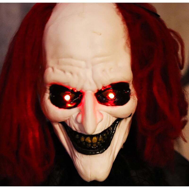 Life-Size Animatronic Clown with Lights and Sound, Indoor or Covered Outdoor Halloween Decoration
