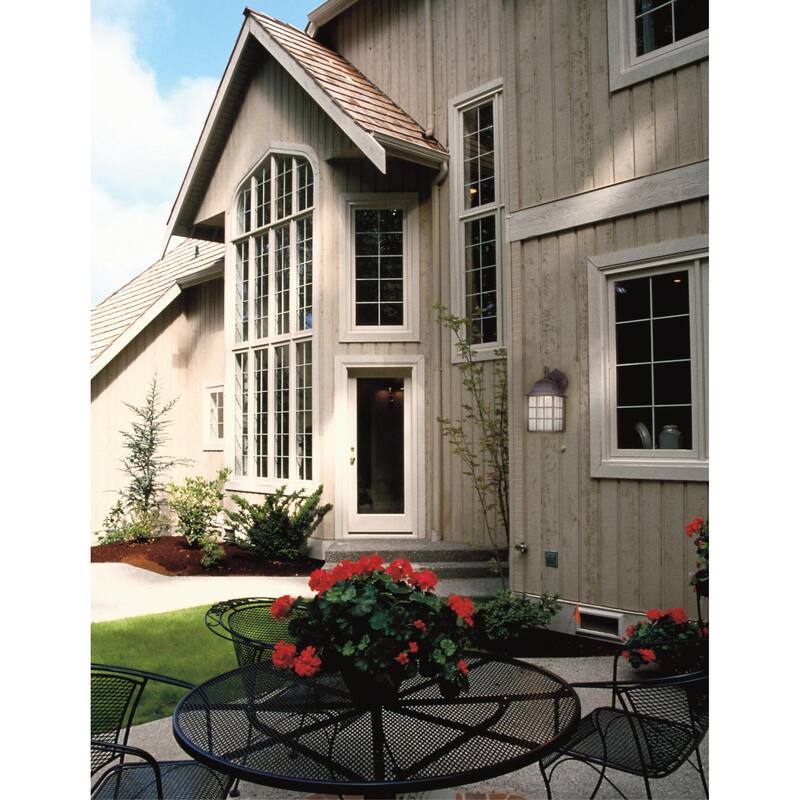 Westinghouse Dimmable One-Light LED Outdoor Wall Lantern, Weathered Patina Finish with Seeded Glass Panels