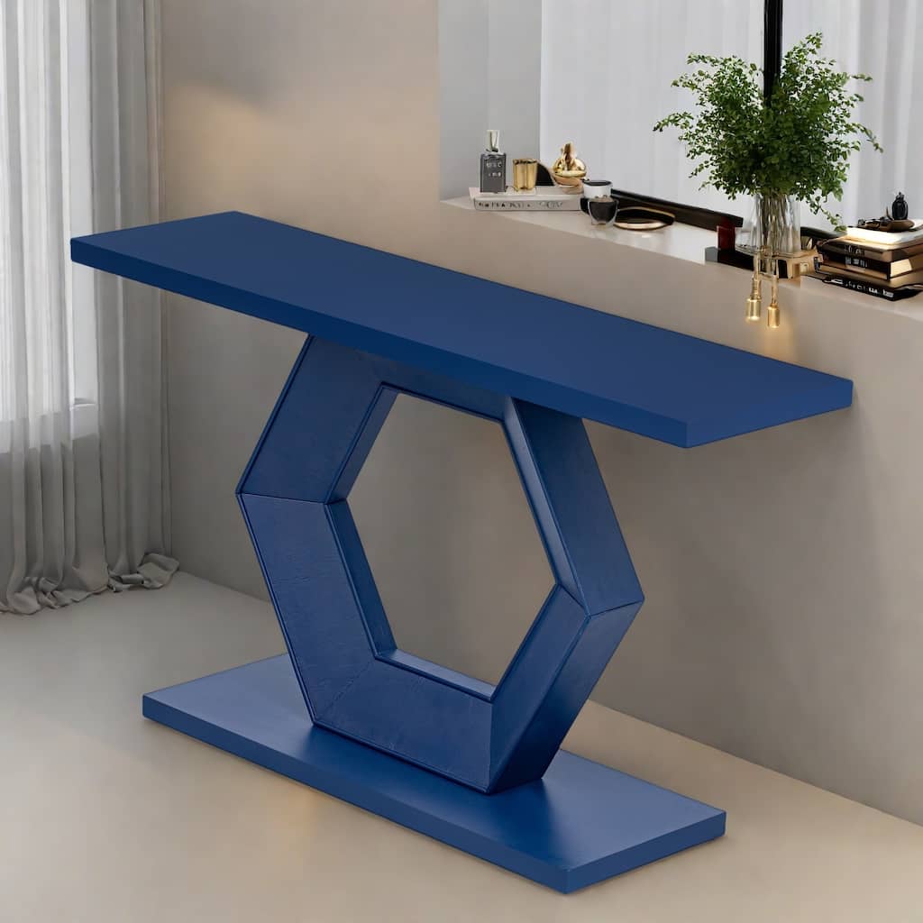 55.1" MDF Modern Entryway Table with Hollow Geometric Design,For Living Room
