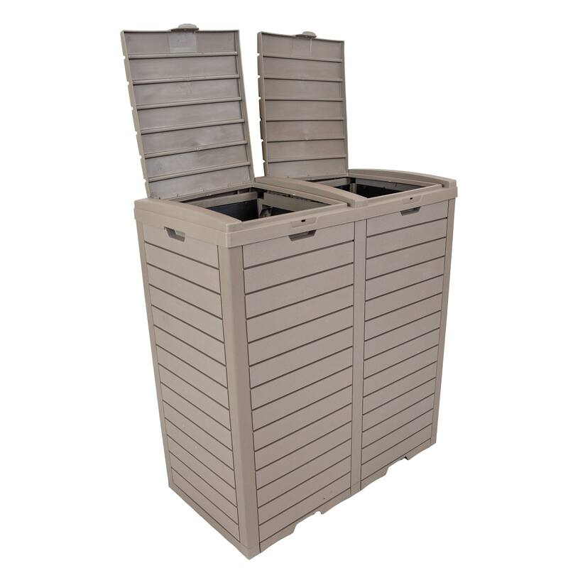 78-Gallon Double Patio Trash Can with Lid - Black - Light Gray