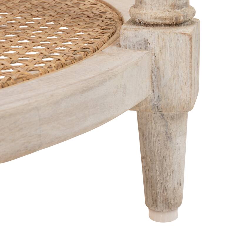 Round Mango Wood Table with 2 Cane Shelves