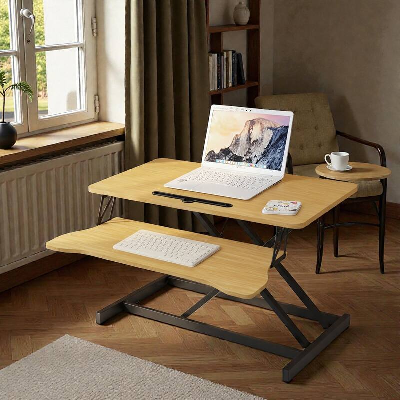 32 Inch Desk Converter Height Adjustable Sit to Stand Desk Riser with Keyboard Tray for Dual Monitor Laptop