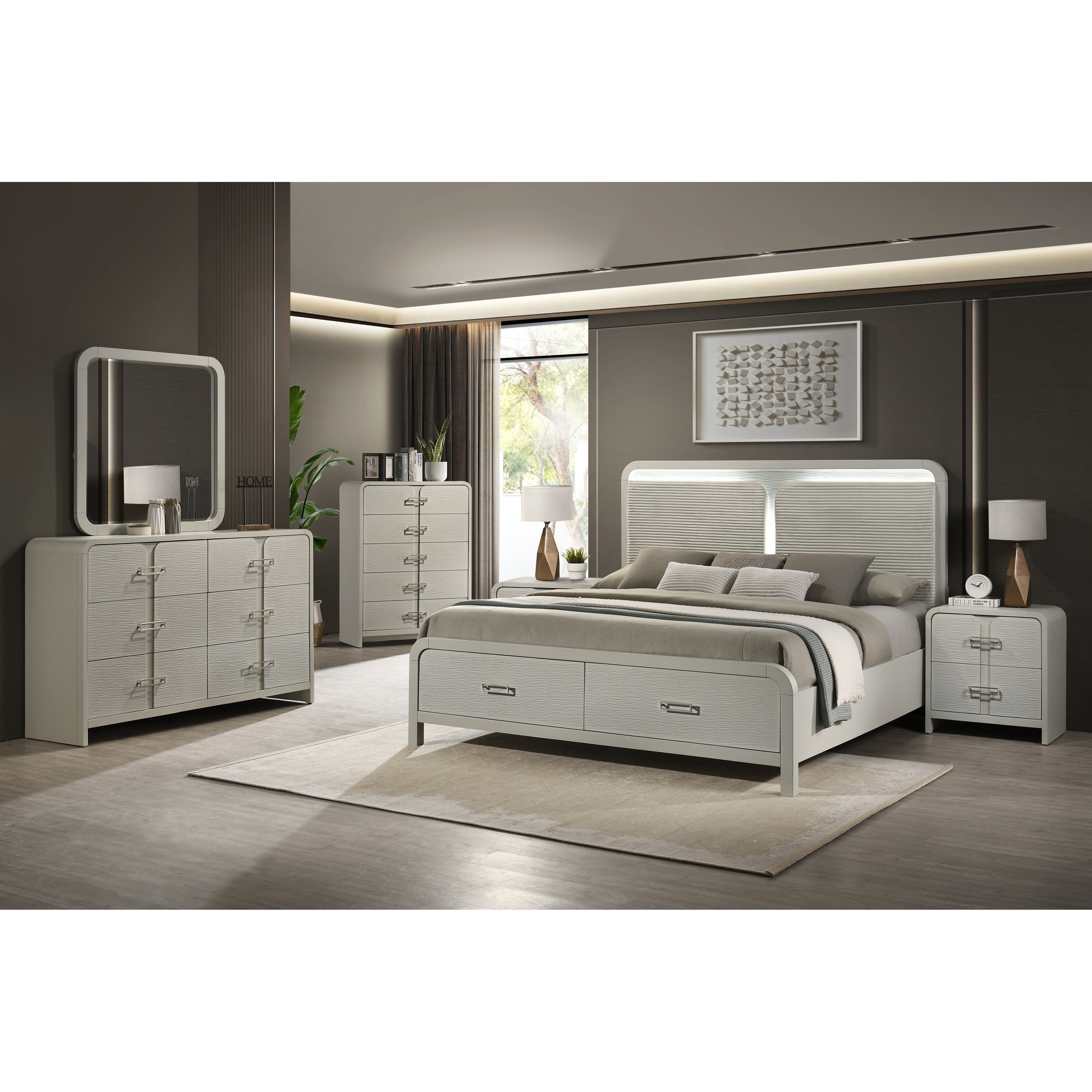 Aria 4PC Queen Storage Bedroom Set in Beige