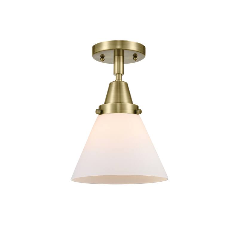Innovations Lighting Caden Cone - 1 Light 8" Flush Mount - Antique Brass/Matte White