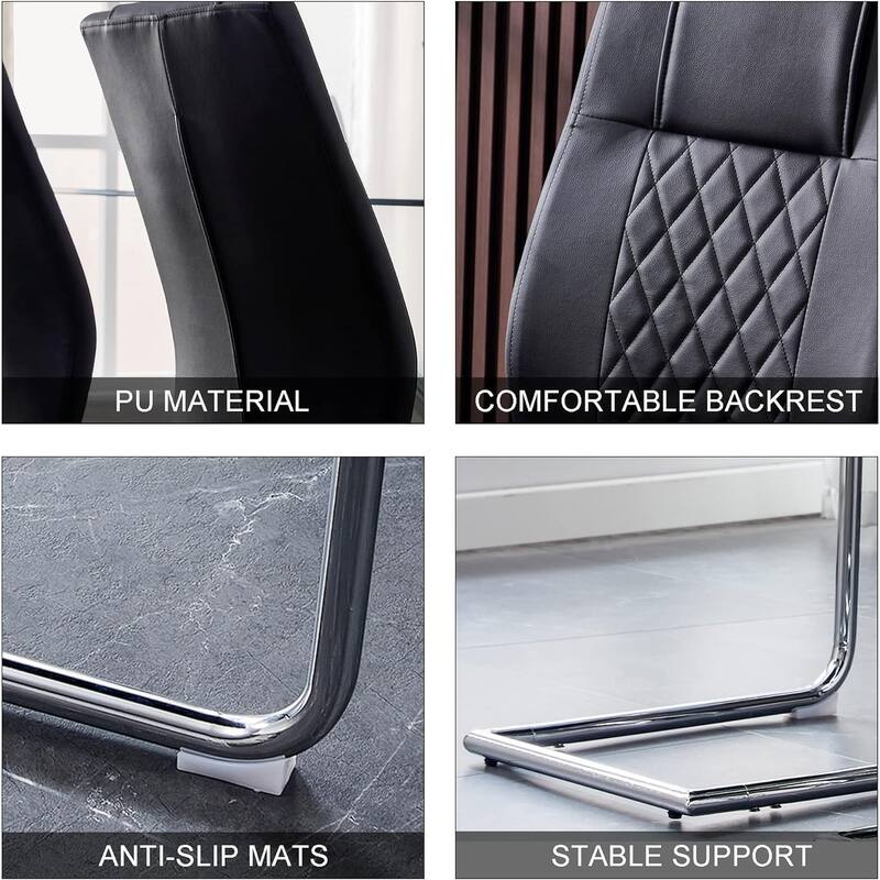 Modern Dining Chairs With Metal Legs Set Of 6 High Back Upholstered PU Leather Chair For Home Dining Room Living Room