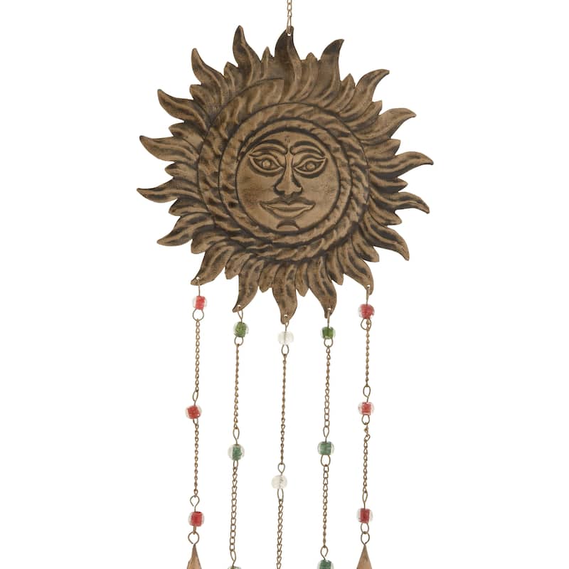 Bronze Metal Sun Windchime with Beads