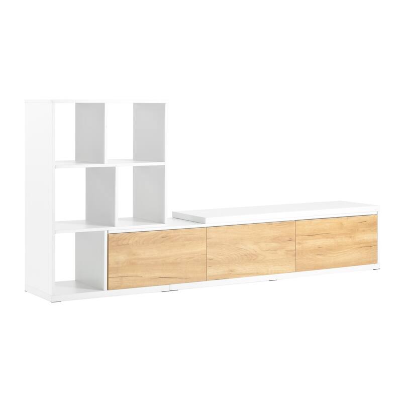 Extendable TV Stand with 3 Tier Bookshelves for TVs Up to 110'', Adjustable Entertainment Center, Sliding Tabletop Media Console