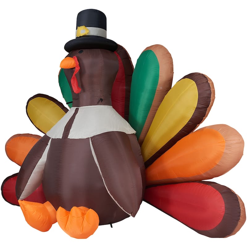 Fraser Hill Farm 8-Ft. Wide Turkey Inflatable with Lights Thanksgiving Decor - 8 Foot