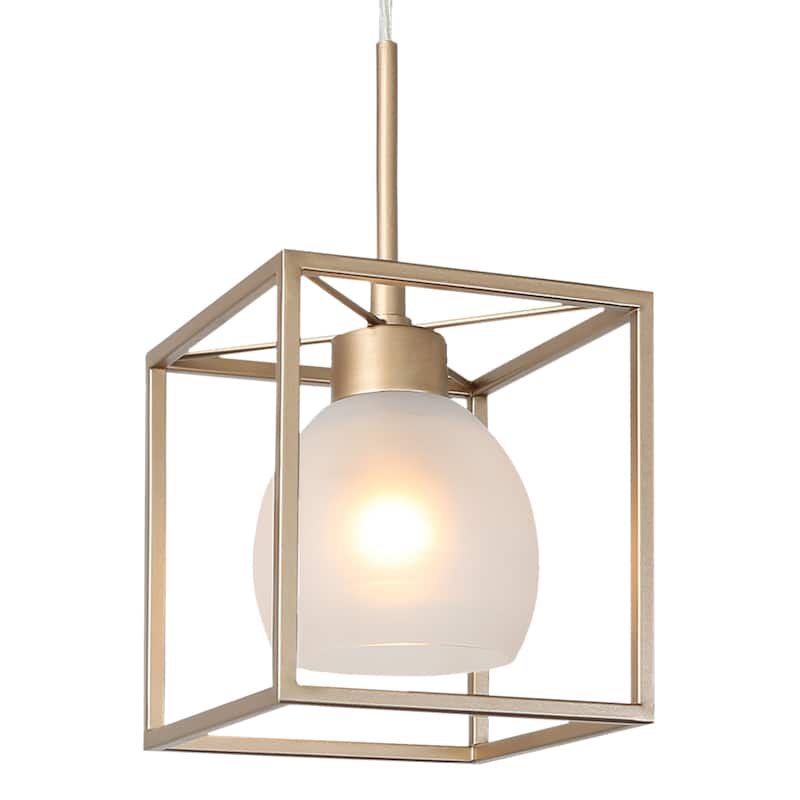 Yarge Modern Glam Pendant 1-Light Metal Square with Ball frosted glass for Kitchen Island - D 6.5" x H 11"