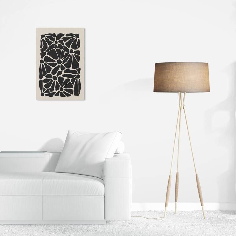 Wynwood Studio Canvas Floral and Botanical Abstract Floral Cluster Black and Bohemian & Eclectic Wall Art Canvas Print - 24 x 16