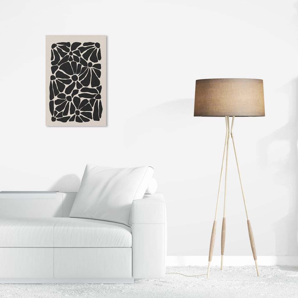 Wynwood Studio Canvas Floral and Botanical Abstract Floral Cluster Black and Bohemian & Eclectic Wall Art Canvas Print