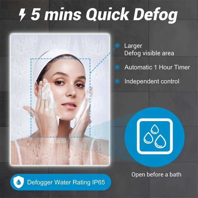 Clear Glass LED Vanity Mirror with Defog, Dimmable Light and Touch Control - 36” x 28”