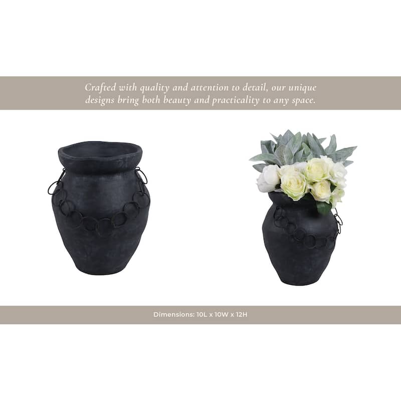 Pottery Terracotta Vase with Ring Accent Detail Modern Display Piece